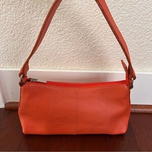 Genuine leather Orange shoulder bag Made in Italy silver hardware 12” long